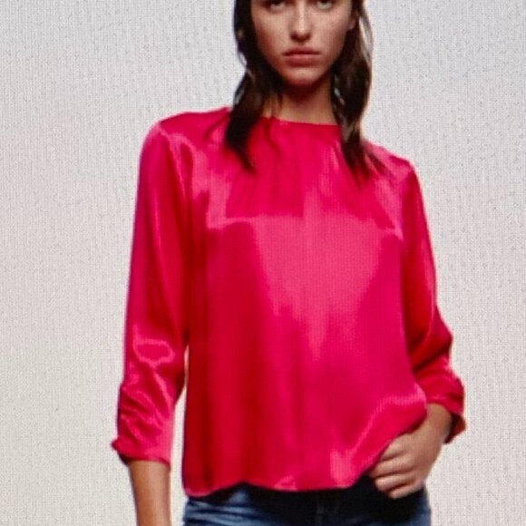 Zara Pleated Satin Blouse in Fuchsia Size XS - Picture 1 of 5